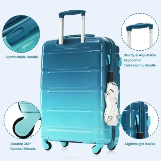 NAYSAYE Luggage 3 Piece Set Carry-on Suitcase with USB Port Spinner Wheels Durable Hard Shell for Travel, Blue, 19.2"*11.6"*28.4" image {3}