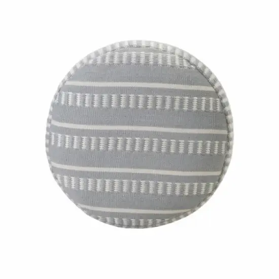20" Brown Polyester Round Striped Indoor Outdoor Pouf Ottoman image {3}