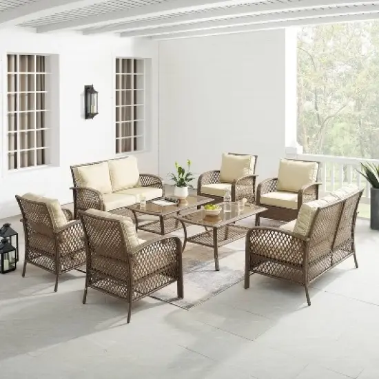 Tribeca 8pc Outdoor Wicker Conversation Set - Sand/Driftwood - Crosley image {1}