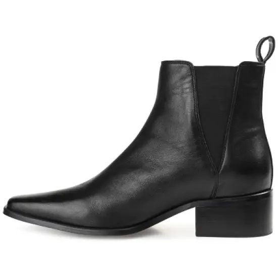 Journee Signature Womens Genuine Leather Brooklee Square Toe Stacked Chelsea Booties image {1}
