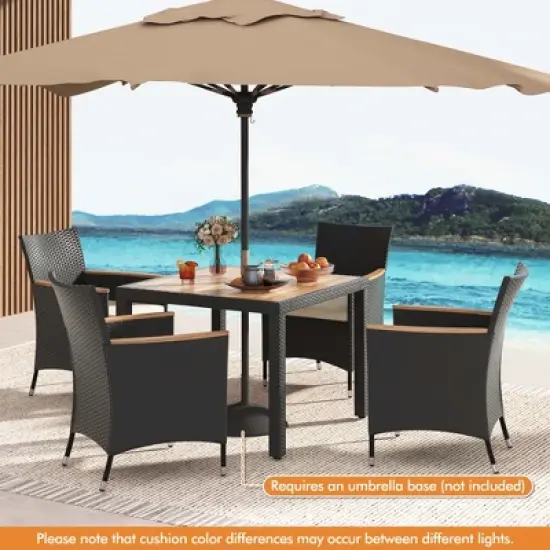 Costway 5 PCS Patio Dining Table Set for 4 Rattan Conversation Set with Umbrella Hole image {4}