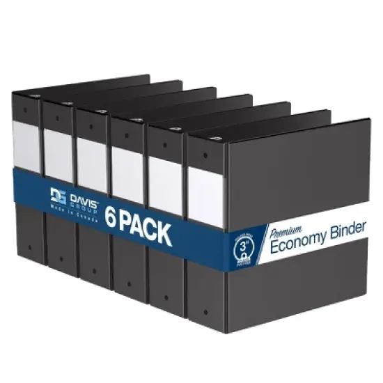 Premium Economy 3" Round Ring Binder 6pk Black: Davis Group, Hard Cover, 600 Sheet Capacity, 2 Pockets, Polypropylene image {8}