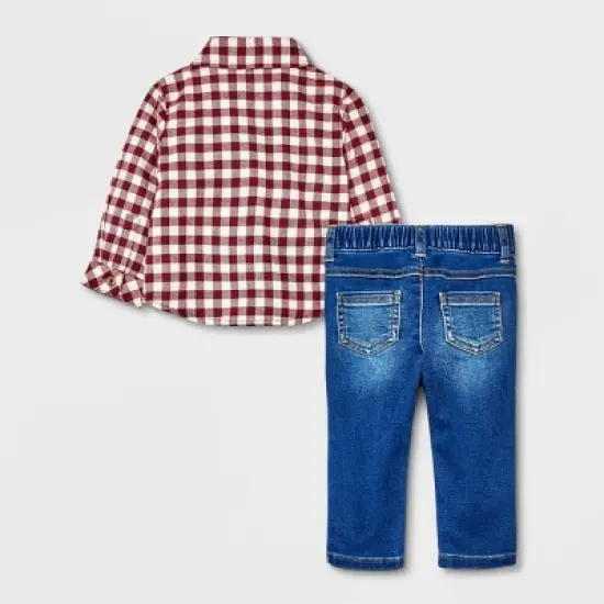 Baby Boys' Flannel Denim Top & Bottom Set - Cat & Jack&trade; Brown image {1}