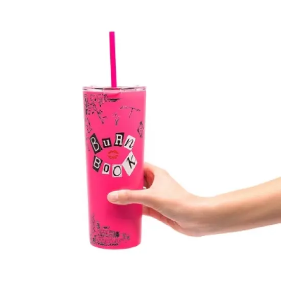 Mean Girls x Dragon Glassware 24 oz Vacuum Insulated Tumbler with Lid and Straws Burn Book image {7}