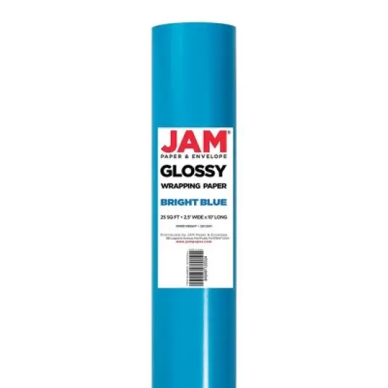 JAM PAPER Bright Blue Glossy Gift Wrapping Paper Roll - 2 packs of 25 Sq. Ft.: Birthday, Solid, All Occasions image {2}