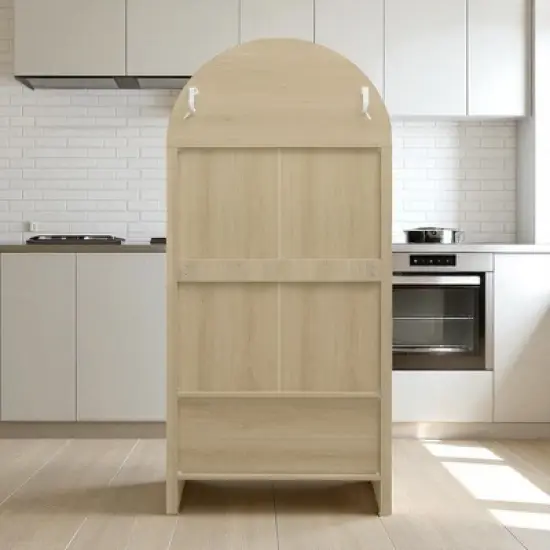 70" Arched Kitchen Pantry Cabinet with Rattan Doors and Adjustable Shelves, Freestanding Storage Display Cabinet for Kitchen, Dining Room image {9}