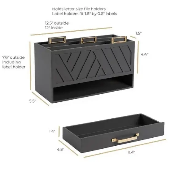 Blu Monaco Wooden Mail Organizer for Home and Desk - 3 Tier with Small Label Holders - Hold Letter Size File Folders image {6}