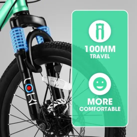 INFURNIC Bicycles 20 Inch Kids Bike with 7 Speeds and Front Suspension for Teens and Children, Green, 54"*23"*31.5" image {4}