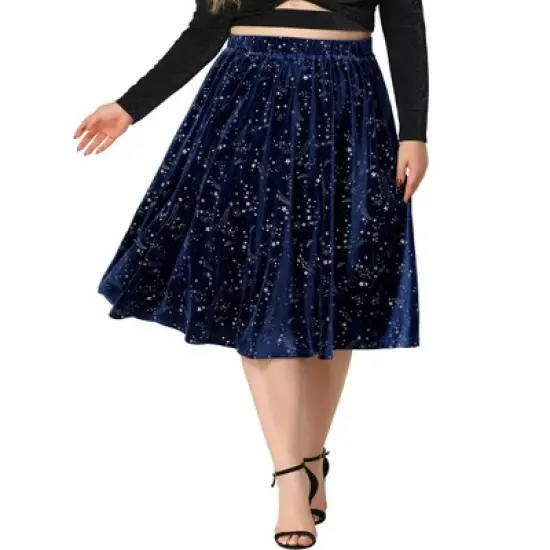 Agnes Orinda Women's Plus Size Outfits Velvet A Line Knee Length Star Flare Skirt image {6}
