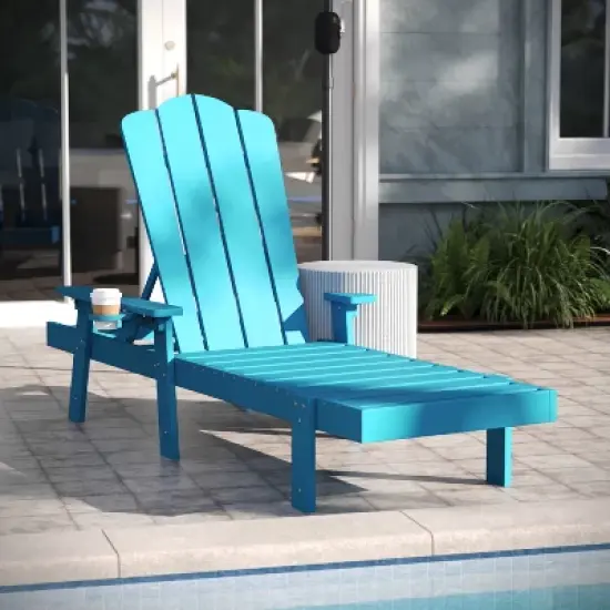 Emma and Oliver Recycled HDPE Adjustable Adirondack Lounger with Fold Out Cupholder for Indoor/Outdoor Use image {1}