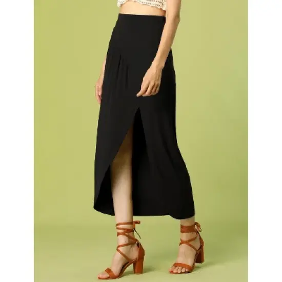 Allegra K Women's Skirt Split Ruched High Waist Summer Beach Maxi Skirts image {1}