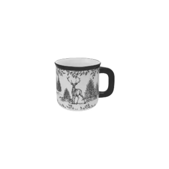 Storied Home 18-Ounce Ceramic Mug with Woodland Deer Scene and Colored Rim, Brown and Cream Color image {1}