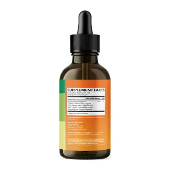 Organic Turmeric Liquid Drops, Liquid Turmeric 1000mg Enhanced Absorption for Digestive & Joint Support, Unflavored, Havasu Nutrition, 1 fl oz image {4}