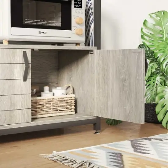 Bestier Height-Adjustable Microwave Stand Baker's Rack with Cabinet, Kitchen Storage Shelves, Microwave Oven Stand, Coffee Bar with Hooks&Wheels image {6}