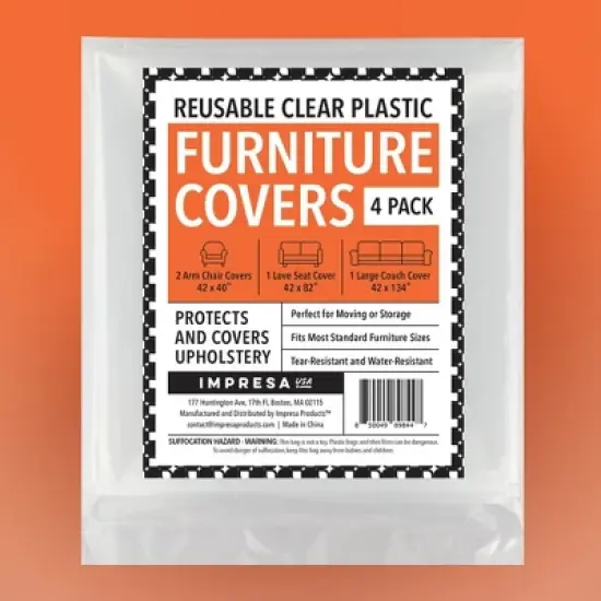 Impresa [Variety 4 Pack] Plastic Furniture Covers for Moving & Storage -Couch Covers for Sofa, Loveseat & 2 Armchairs image {6}