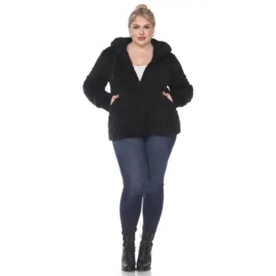 Plus Size Hooded High Pile Fleece Jacket - White Mark image {3}