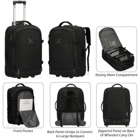 Hynes Eagle 63L Rolling Backpack x 3-Piece Packing Cube Set &ndash; 3-in-1 Travel Luggage with USB Port image {9}