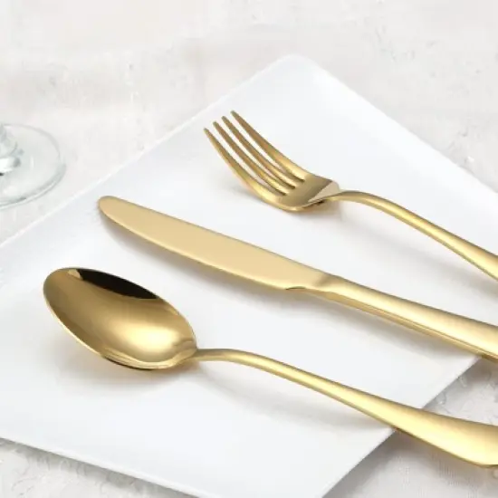 Itopfox 20-Piece Gold Flatware Set, Stainless Steel Cutlery Kitchen Utensil Set, Tableware Service for 4, Includes Dinner Knives, Forks, Spoons image {1}