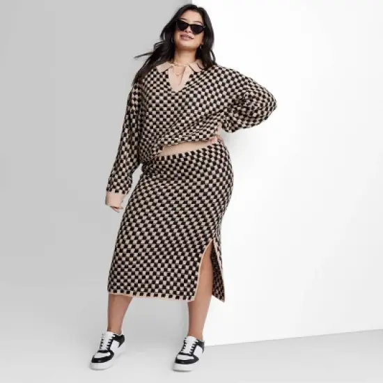 Women's Ascot + Hart Checkered Midi Graphic Sweater Skirt image {4}