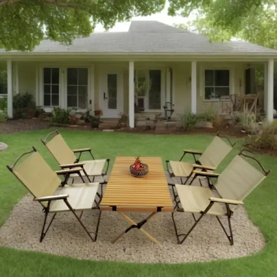 FIONECA Multi-Function Foldable Dining Set with 1 Table & 4 Chairs, Portable Indoor Outdoor Dining Furniture, Natural Finish image {7}