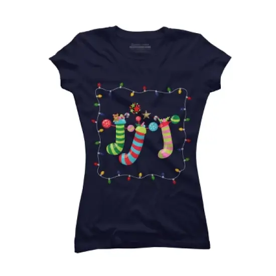 Junior's Design By Humans Christmas Stocking with Christmas Lights By realdealclipart T-Shirt image {5}