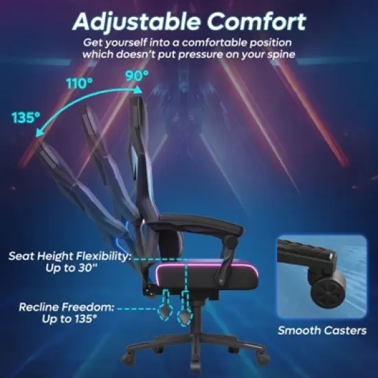 Bestier Breathable Fabric Gaming Chair with RGB LED Lighting and Adjustable Armrests image {3}