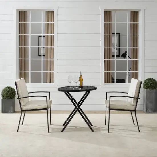 3pc Kaplan Outdoor Steel Chat Set Oatmeal/Bronze - Crosley image {2}