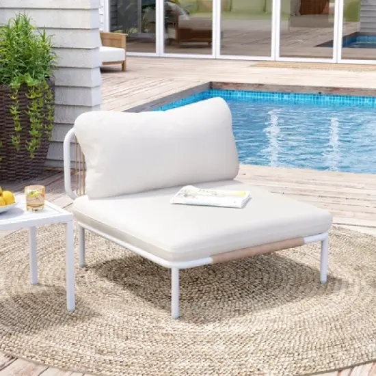 Crestlive Products Patio Furniture Set Oversized Metal Single Sofa Outdoor Sectionals Conversation Set with Cushion, White Frame and Beige Mat image {8}
