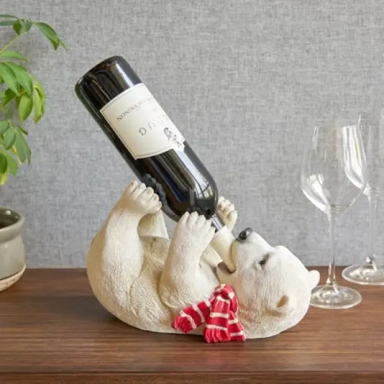 True Cheery Cub Polyresin Wine Bottle Holder Set of 1, White, Holds 1 Standard Wine Bottle image {4}