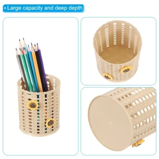 Unique Bargains Sunflower Pattern Plastic Cute Large-capacity Decorative Pencil Holder image {2}