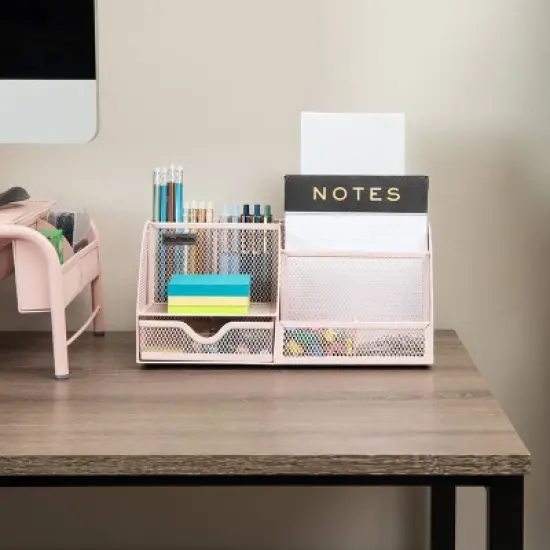 Mind Reader Desktop Organizer Metal Mesh Pink image {4}