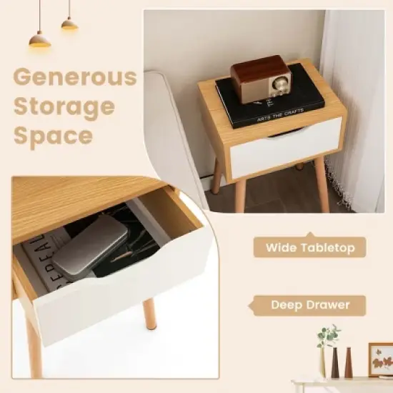 Costway Nightstand End Side Sofa Table Storage Drawer Living Room with Solid Wood Leg image {7}