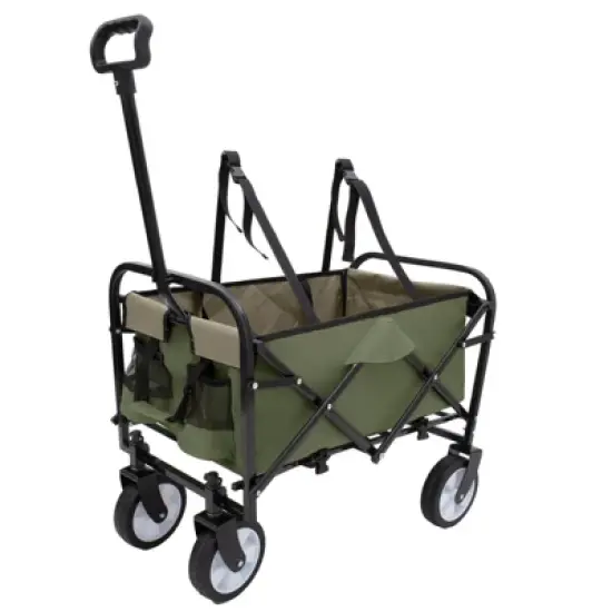RISOKEYS Foldable Utility Wagon Cart with Wheels and Strapping System,Collapsible Design for Easy Storage,for Shopping,Beach,Camping image {8}