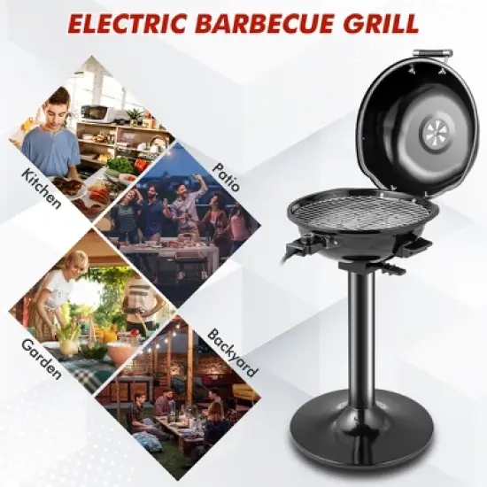 Costway Portable 1600W Electric BBQ Grill with Temperature Control & Grease Collector Red/Black image {4}
