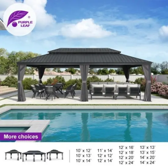 PURPLE LEAF Outdoor Gazebo Aluminum Frame Galvanized Steel Double Roof Patio Hardtop Gazebo with Curtains and Netting for Patio Lawn and Garden image {19}
