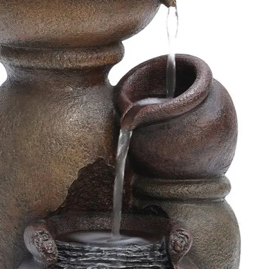 LuxenHome Rustic Brown Resin Pitcher and Urns Birdbath Bowl Outdoor Fountain image {6}