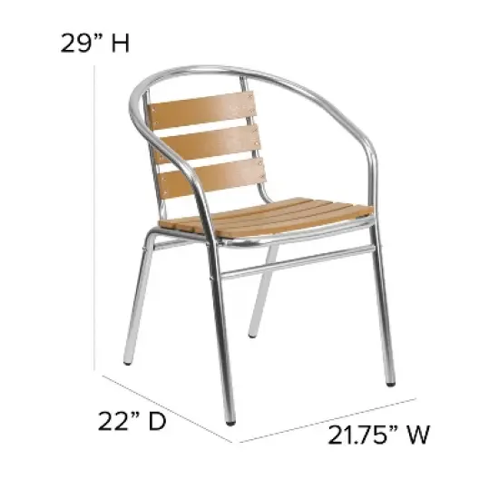 Emma and Oliver Aluminum Indoor-Outdoor Stack Chair w/ Triple Slat Faux Teak Back image {3}