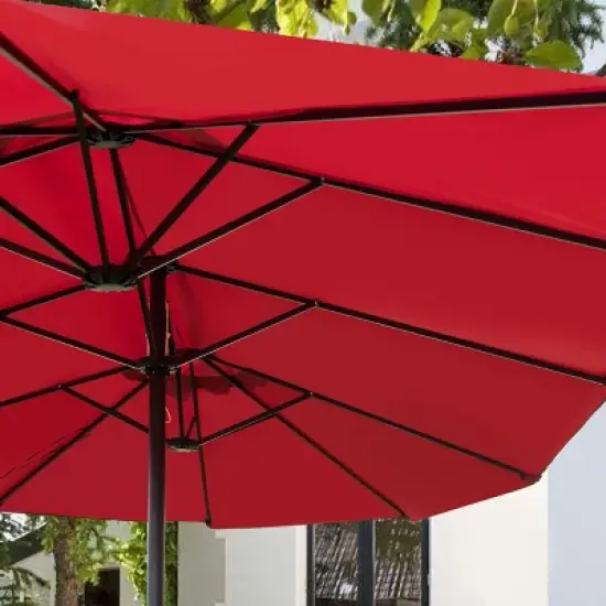 Tangkula 15 ft Outdoor Patio Umbrella Double-Sided Shade Offset Wine Red image {5}