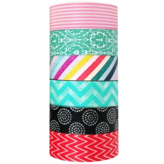 Wrapables Japanese Washi Masking Tape Collection, Premium Value Pack (Set of 6) image {7}