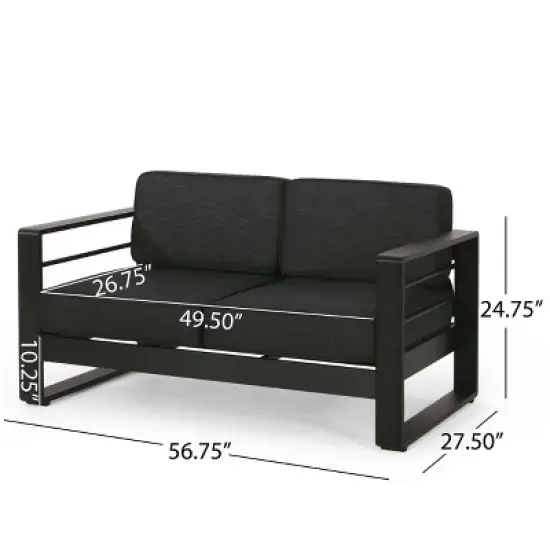 Christopher Knight Home Maya Bay Aluminum Outdoor Patio Loveseat with Cushions Black/Dark Gray image {3}