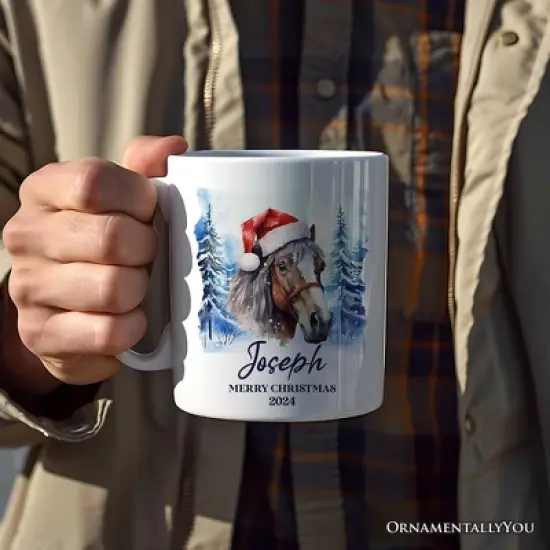 Horse with Santa Hat Mug, Winter Forest Christmas Gift (Non-Custom Only)| OrnamentallyYou image {3}