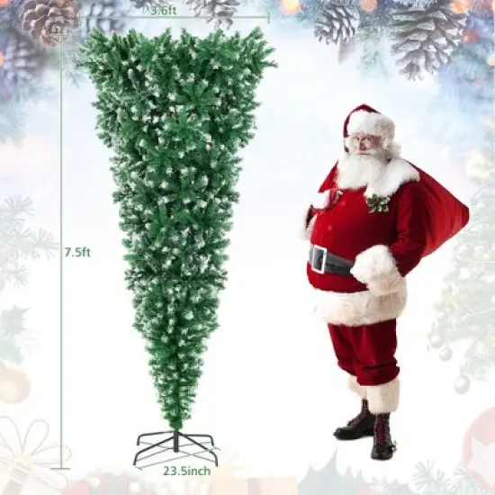 Costway 7.5FT Pre-Lit Snowy Upside Down Christmas Tree 1100 Tips w/ 400 Lights & 8 Modes image {3}