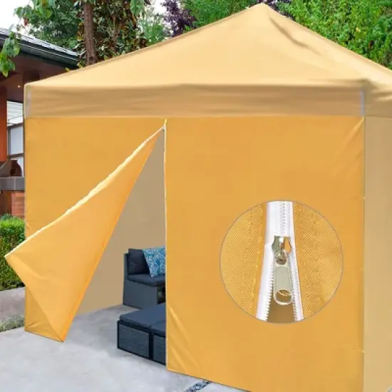 InstaHibit Universal Sidewall Zipper UV30+ Fits 10x10ft Canopy Backyard 1 Piece Yellow Orange image {1}