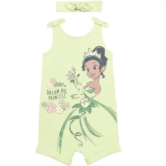 Disney Princess Rapunzel Ariel Belle Jasmine Aurora Baby Girls Snap Romper and Headband Newborn to Toddler image {12}