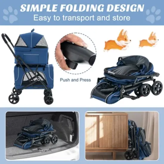 Costway Double Pet Stroller for 2 Dogs or Cats w/ 2 Detachable Carriers Safety Belt image {7}