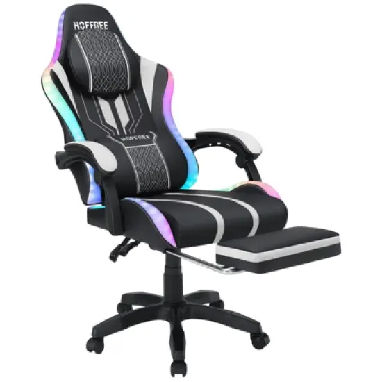 Hoffree Extra Large Massage Gaming Chair Ergonomic Office PC Chair with Bluetooth Speaker & RGB Light image {1}