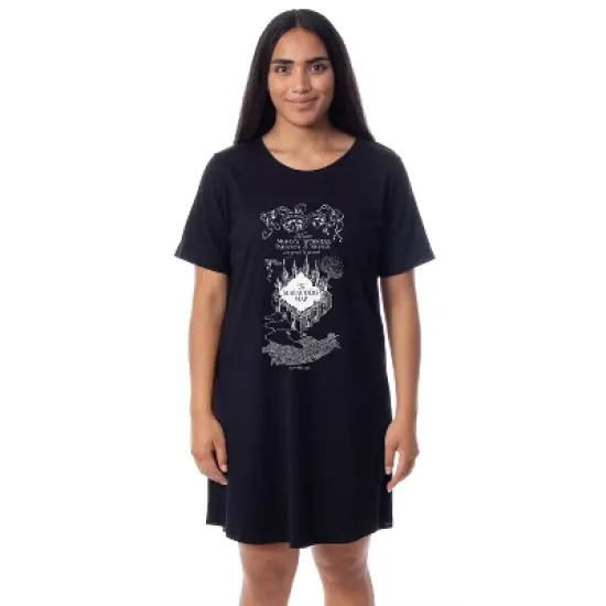 Harry Potter Womens' The Marauder's Map Mischief Managed Nightgown Pajama Black image {3}
