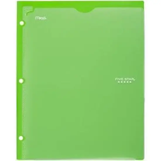 Mead Five Star 2 Pocket Plastic Folder (Colors May Vary): Polypropylene, 3 Hole Punched, 50 Sheet Capacity, Multicolor image {9}