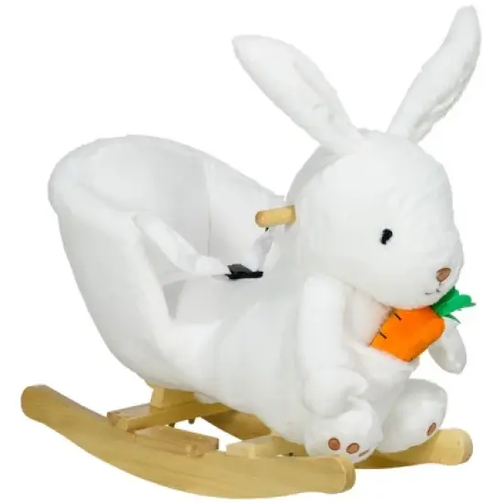 Cesicia Baby Rocking Horse, Bunny Rabbit Themed Rocker with Carrot Toy, Realistic Sound, & Pedals for Boy Girl Aged 18-36 Months, White image {10}