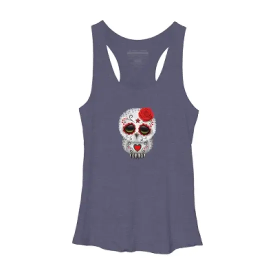 Women's Design By Humans Cute Red Day of the Dead Sugar Skull Owl By jeffbartels Racerback Tank Top image {5}